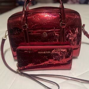Michael Kors Shiny Red Satchel and Wallet Set